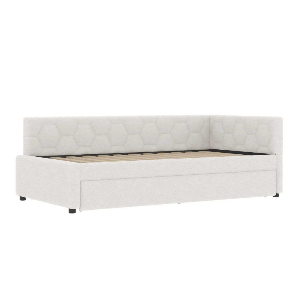 Letto 90x200 cm con letto estraibile; USB; Type-C e luce notturna in bouclé bianco