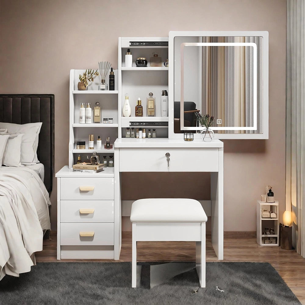 Toeletta elegante - Xylo - Specchio illuminato, 4 cassetti, L85xH130xP36 cm