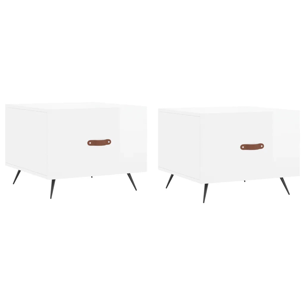 Tavolini Salotto 2pz Bianco Lucido 50x50x40cm Legno Multistrato 829337