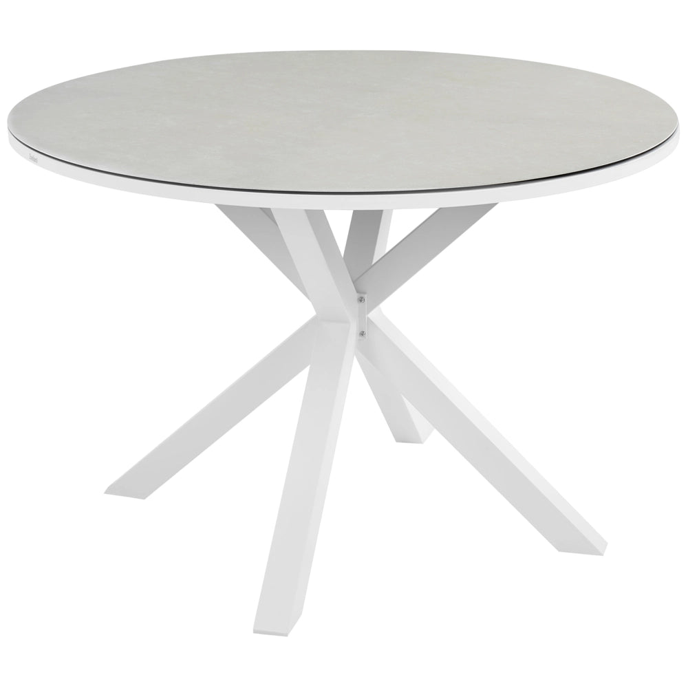 Set da pranzo da giardino Bianco Alluminio Acciaio Inox Piano del tavolo in vetro ceramico 4 posti Arredamento da esterno Moderno