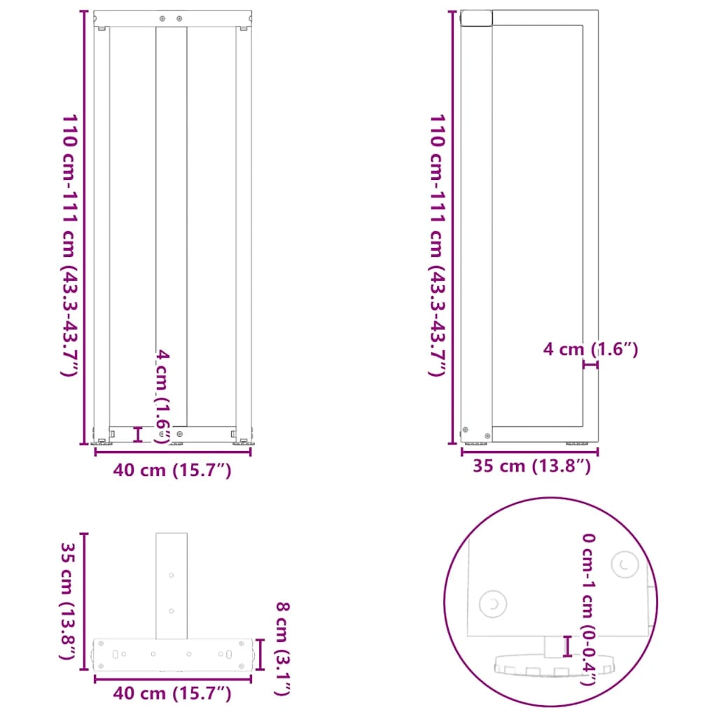 Set di 2 gambe regolabili per tavolo da bar a forma di T 40 x 35 x 110 cm in acciaio nero 02_0057357