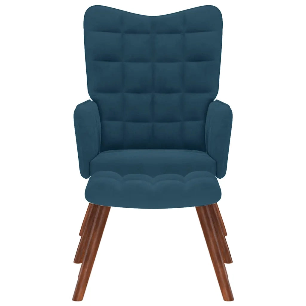 Divano Sedia-Poltrona Relax con Poggiapiedi Blu in Velluto 306269