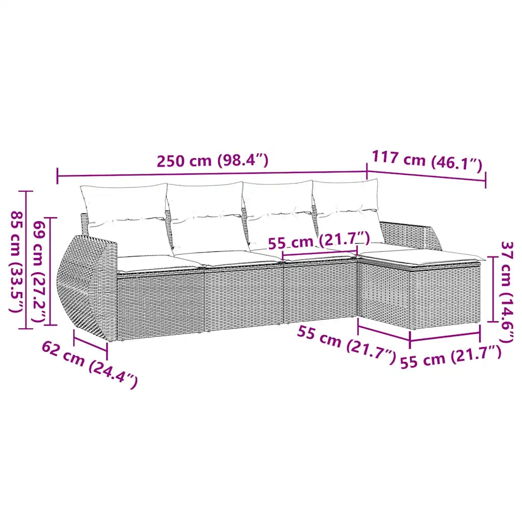 Set Divani da Giardino 5 pz | Set Salotto da Giardino con Cuscini in Polyrattan Nero