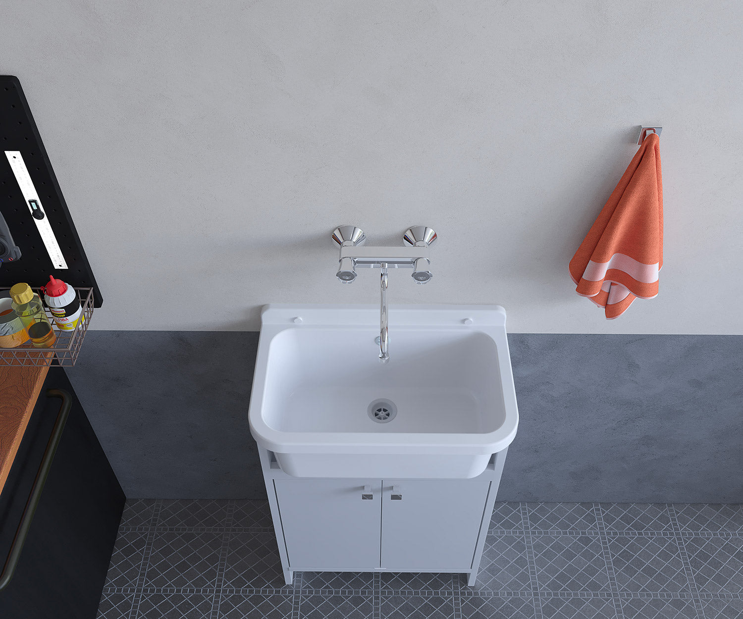 Mobile Lavanderia in PVC 54x26x80 cm 2 Ante per Interno ed Esterno Forlani Clear Bianco