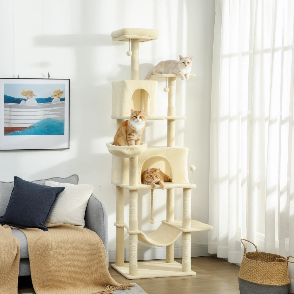 Albero tiragraffi per gatti con torre piattaforma scalatore e letto ¨C zephmum ¨C 60x48x202 cm beige