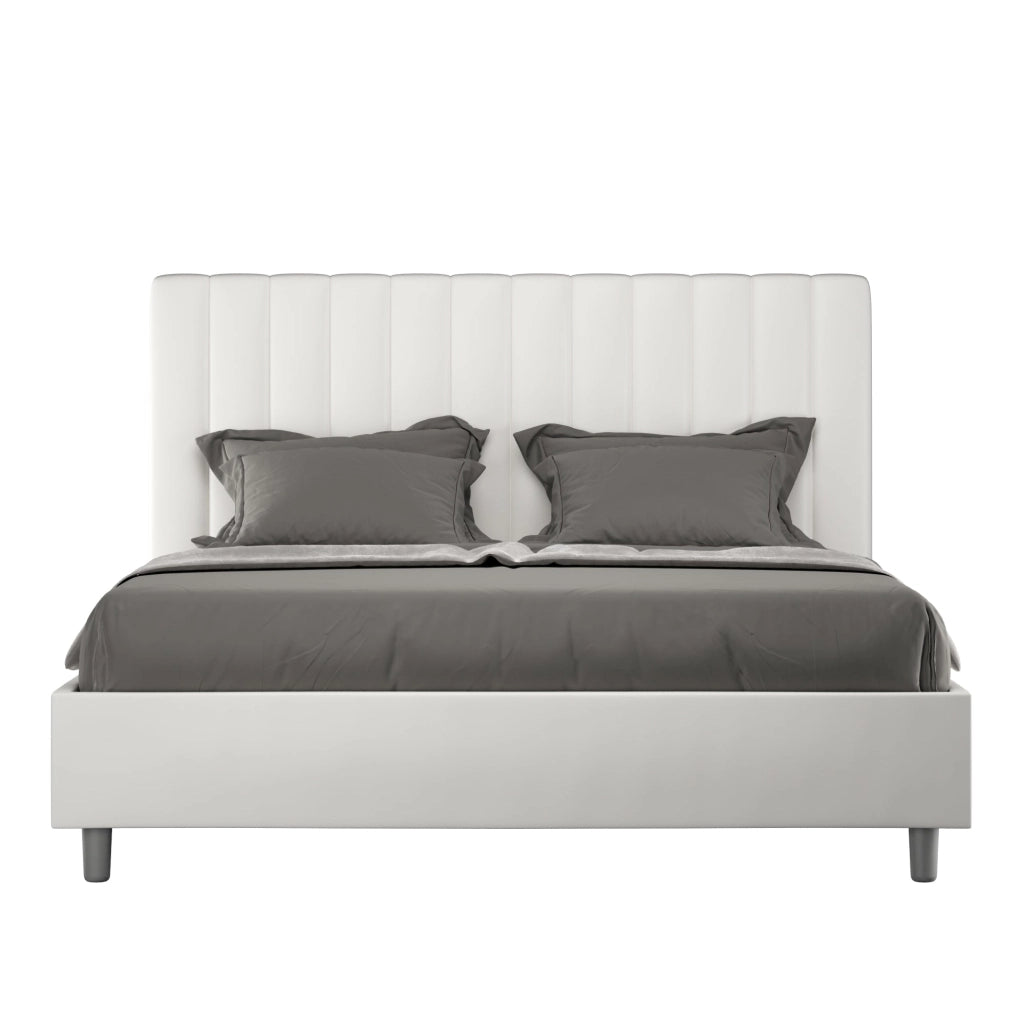 Letto matrimoniale francese senza rete imbottito 140x210 similpelle cappuccino Agueda