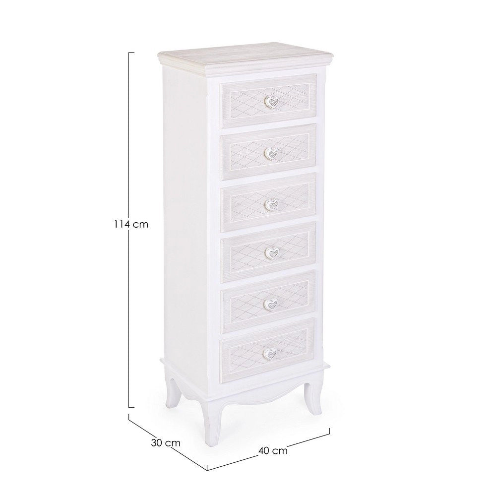 Cassettiera 6 Cassetti Legno Bianco Rustico da Interno - CAROLINE