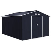 Casetta da Giardino con 2 Porte Scorrevoli e 4 Prese d'Aria, in Acciaio, 322x277x192 cm, Grigio
