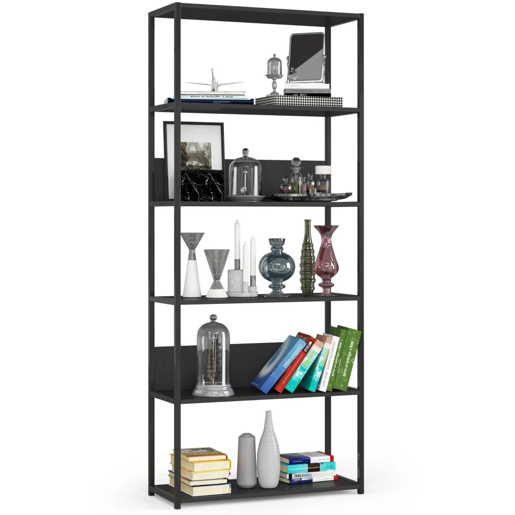 Scaffale stilo loft con ripiani in legno 80 cm Nera 80 cm 80x32x192 cm