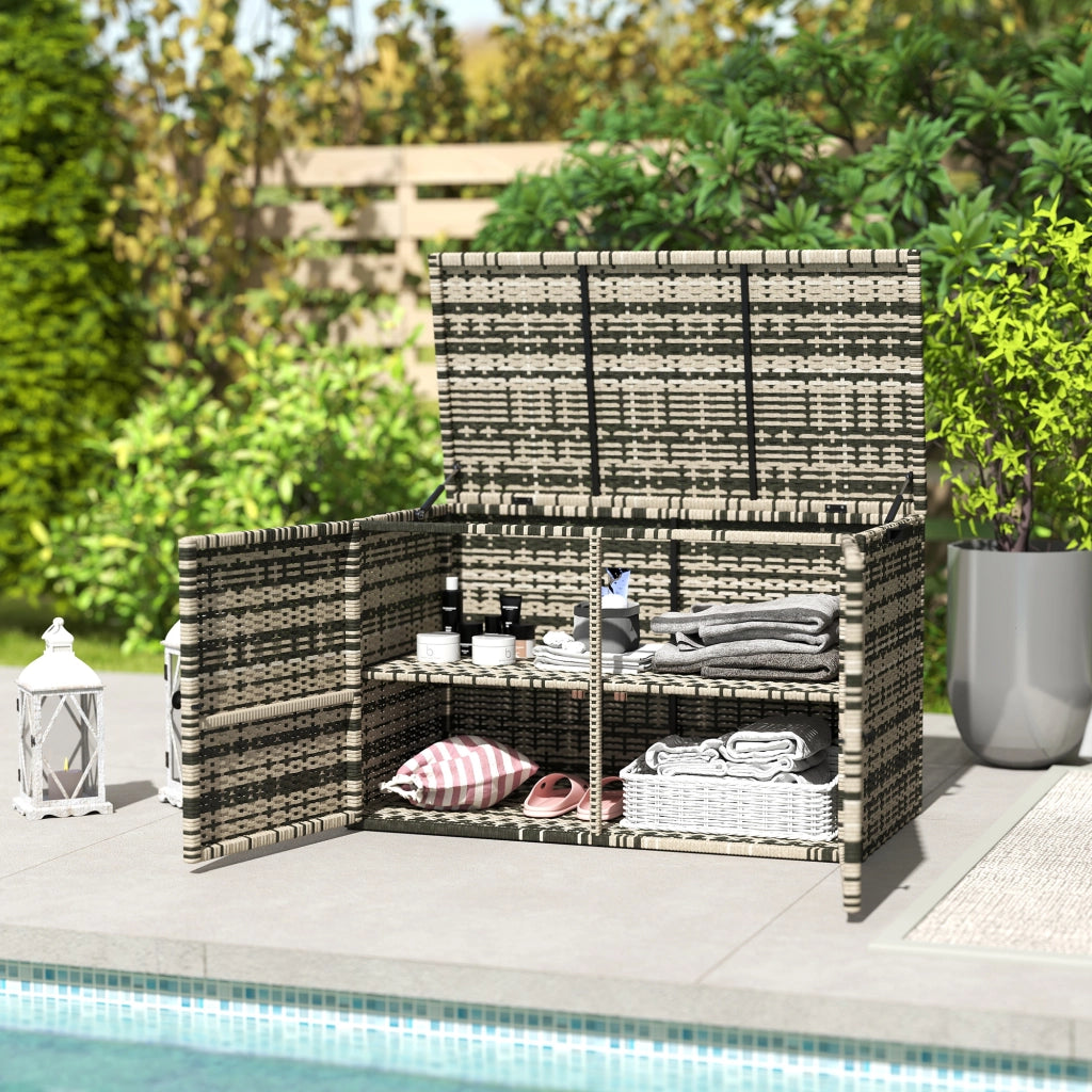 Cassa in Rattan con Coperchio 350L 2 Livelli ¨C zephmum ¨C 118x57x69 cm Grigio