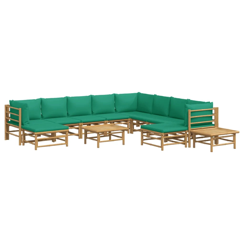 Set Salotto da Giardino 12pz con Cuscini Verdi Bambù 3155163