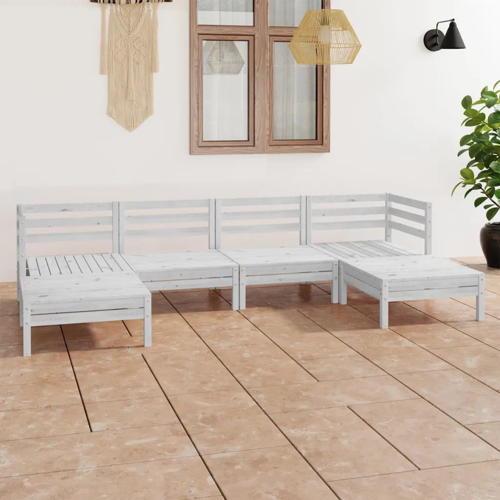 Set Salotto da Giardino 6 pz | Set di Mobili da Esterno in Legno Massello di Pino Bianco