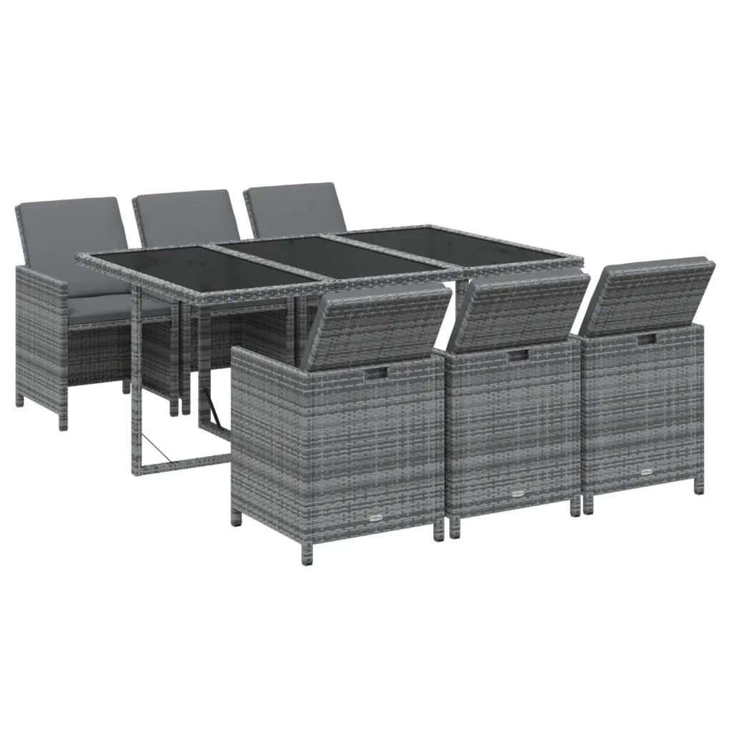 Set da Pranzo da Giardino 7 pz con Cuscini in Polyrattan Grigio 3095536