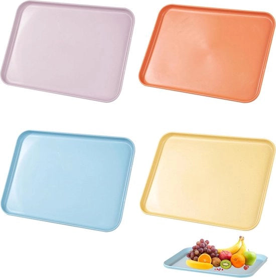 Set di 4 piatti da tavola antiscivolo: piatti da tavola rettangolari, piatto da tavola, piatto da fast food in plastica, piatti da tavola per cucina, riutilizzabile per ristoranti, bar, cucina, feste (4 colori)