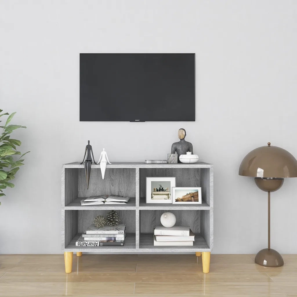 Mobile TV Gambe in Legno Massello Grigio Sonoma 69,5x30x50 cm 813147