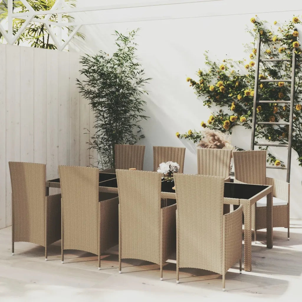 Set da Pranzo da Giardino 9 pz con Cuscini in Polyrattan Beige cod mxl 35825