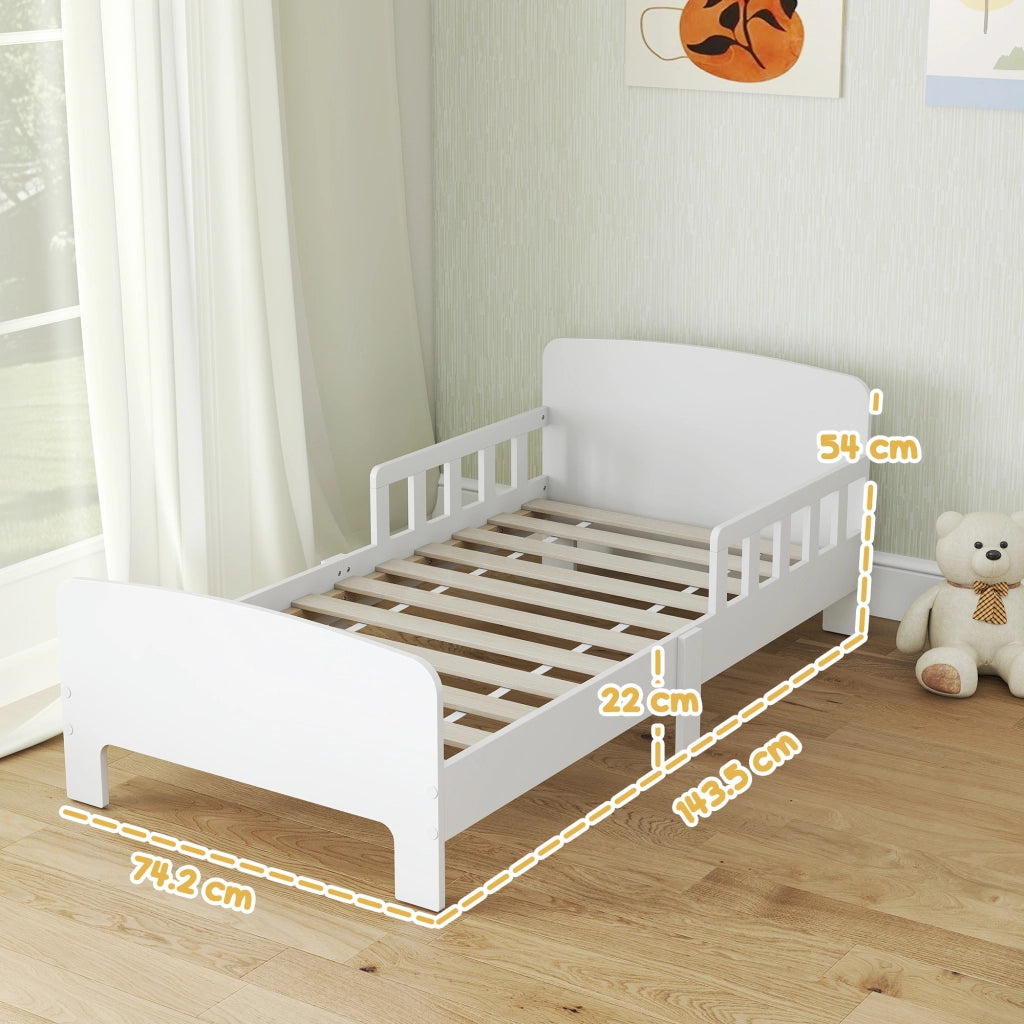 Letto per Bambini 3-8 Anni Basso con Sponde Laterali e Bordi Lisci ¨C Minimal ¨C Legno Bianco 143.5x74.2x54 cm