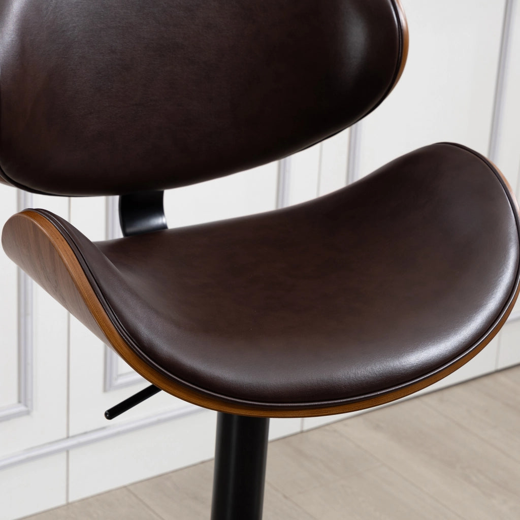 Sgabello da bar girevole regolabile in altezza con schienale ergonomico e poggiapiedi in pu marrone e metallo