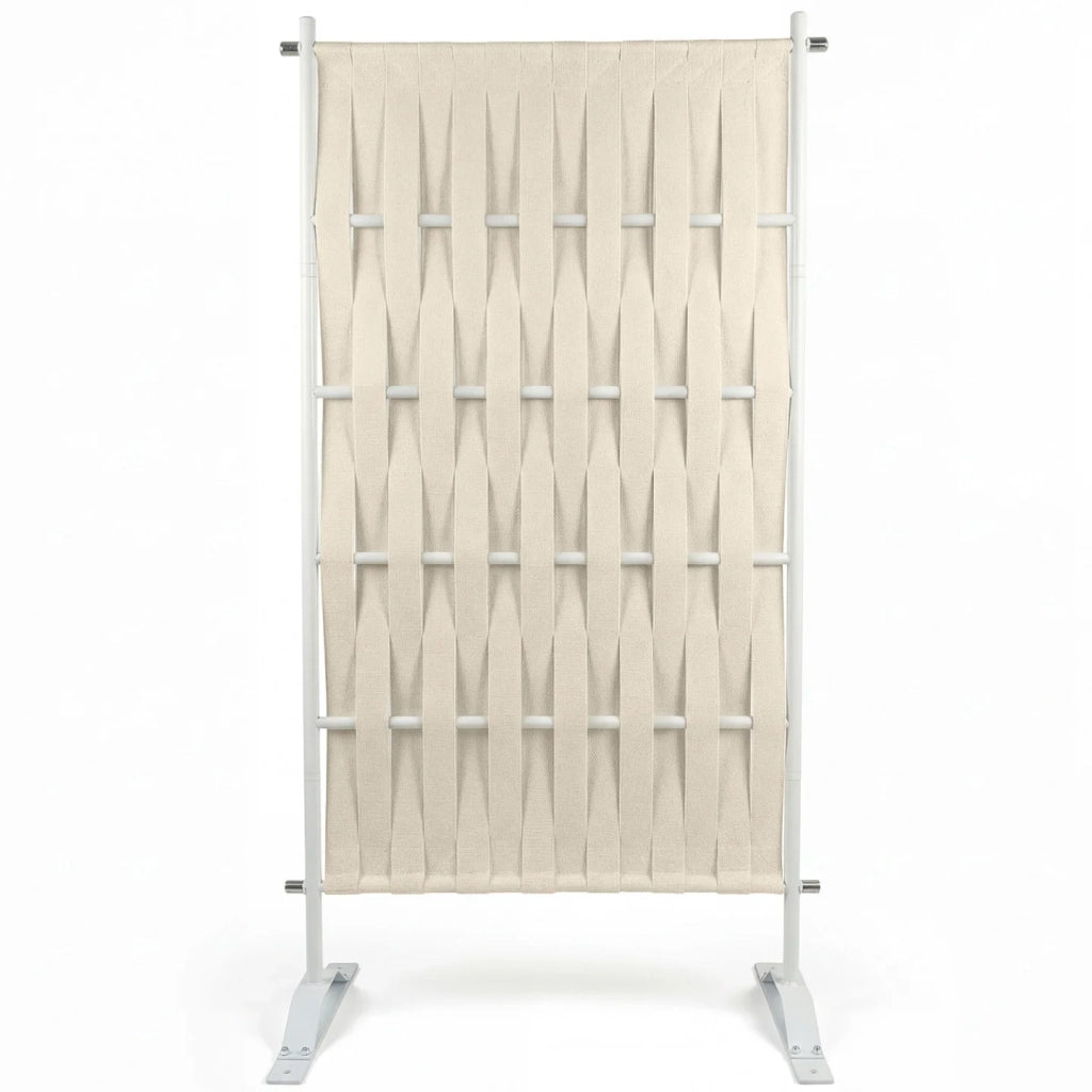 IDMarket - Paravento decorativo 80 x 150 cm in fettuccia beige e metallo bianco