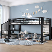 Letto alto semialto nero con scala contenitore in MDF e metallo 90x200 cm