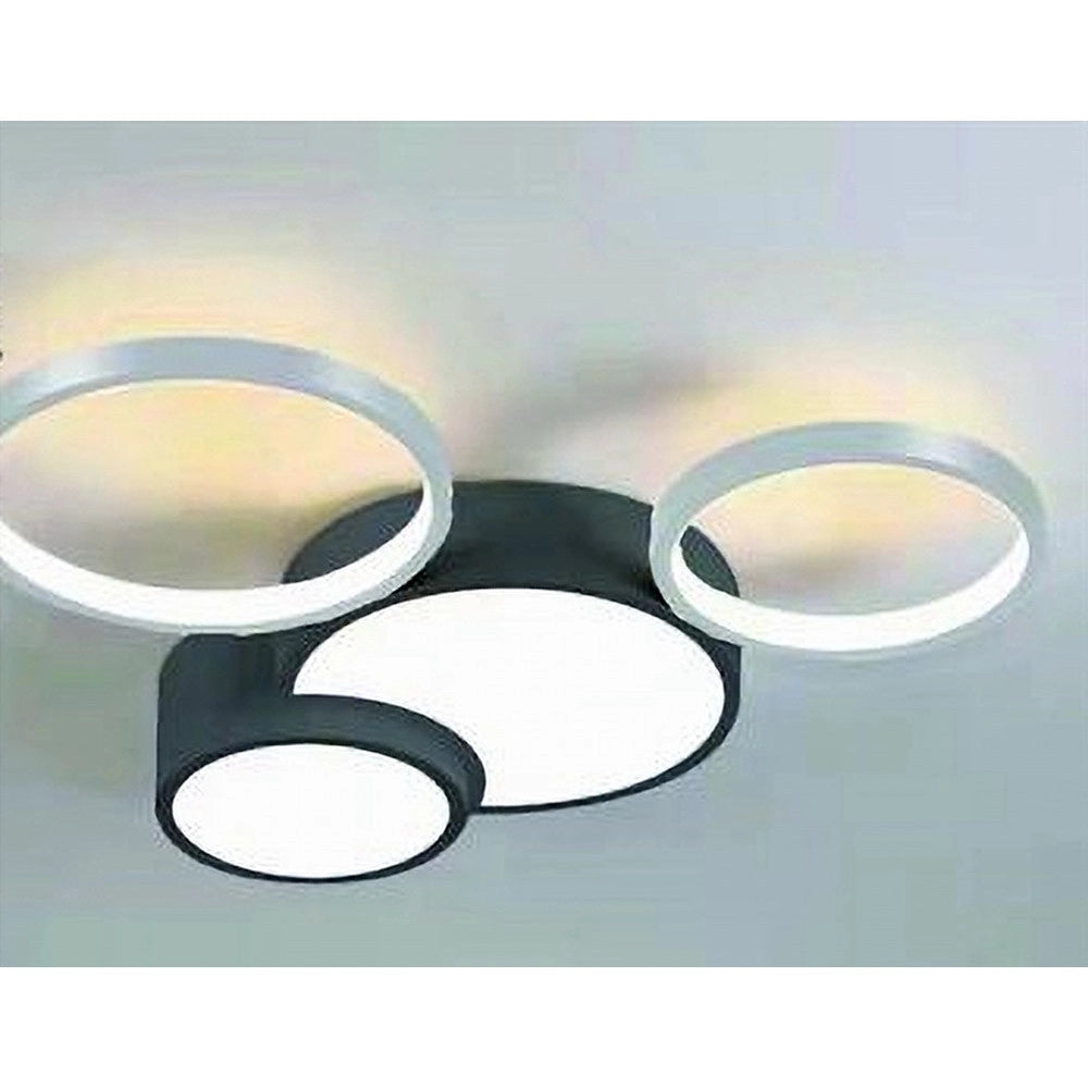 Trade Shop - Plafoniera Led 36w 4 Cerchi Argento Nero Lampada Soffitto Moderno Luce 4000k 70937 -
