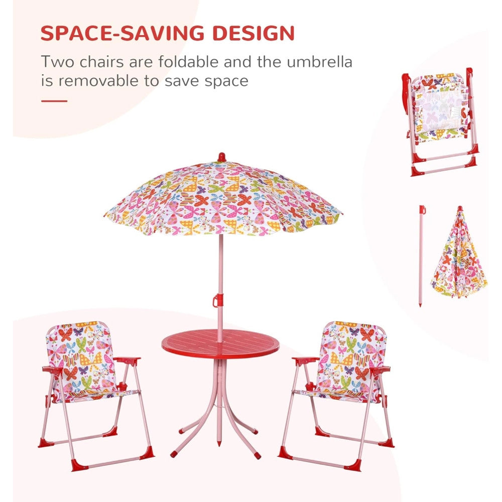 Trade Shop - Set Tavolo Sedia Bistrot Per Bambini Motivo Farfalla Giardino Cortile Con Ombrellone 529027 -