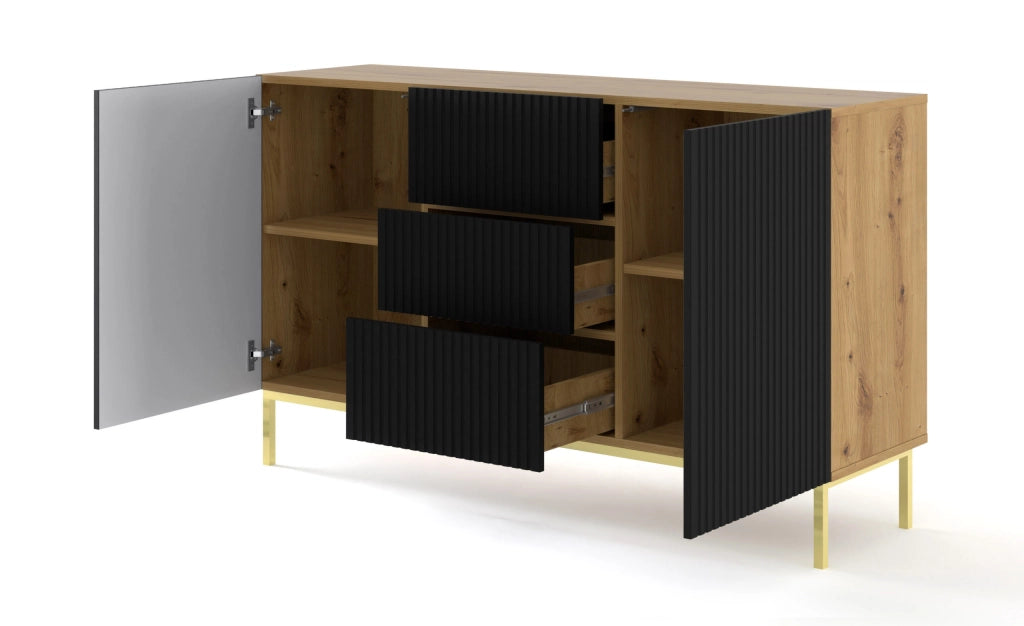 MOBILE RAVENNA B MOBILE IN MDF RIVESTITO IN LEGNO 2D3S 150 TELAIO IN ROVERE ARTIGIANALE NERO OPACO ORO