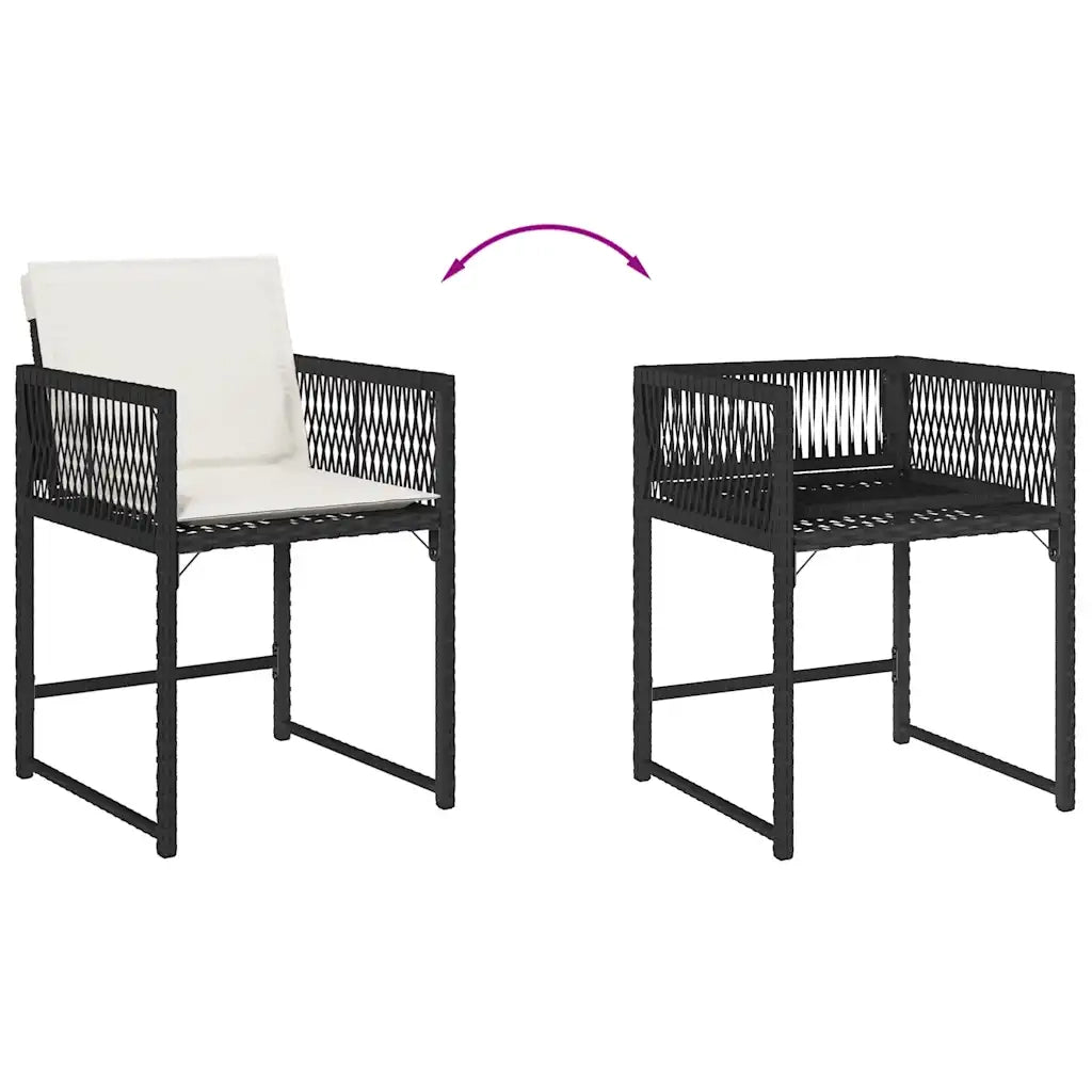 Sedie da Giardino con Cuscini 4 pz | Sedie da Esterno Nere in Polyrattan