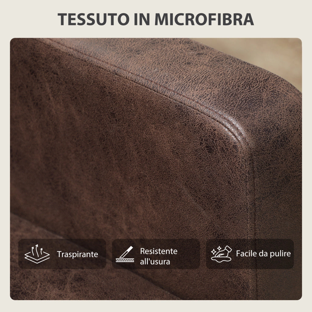 Divano 2 Posti Moderno 130x78x85 cm con Rivestimento in Tessuto Effetto Pelle Traspirante e Gambe in Legno Marrone Scuro