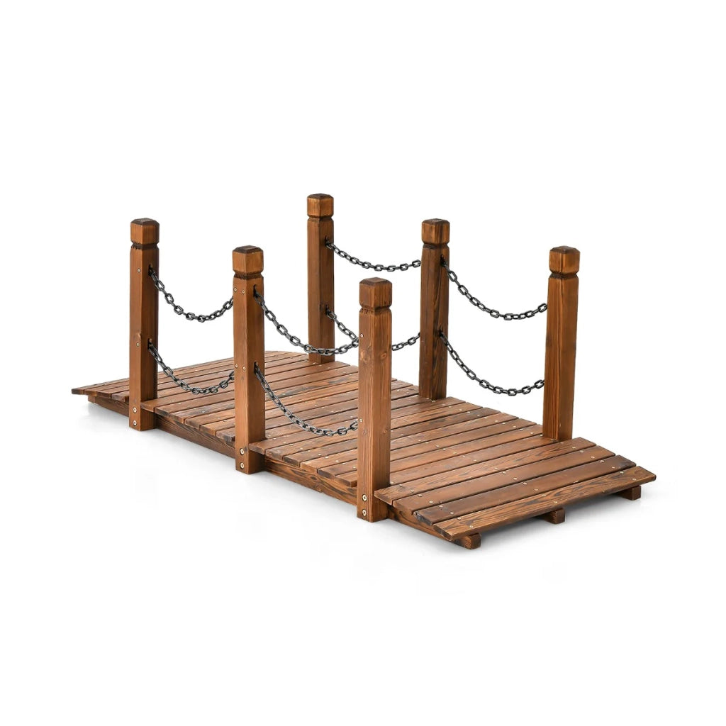 Ponte ad arco da giardino 150 x 67 x 55 cm per uso esterno con corrimano decorativo in legno tinto 20_0019995