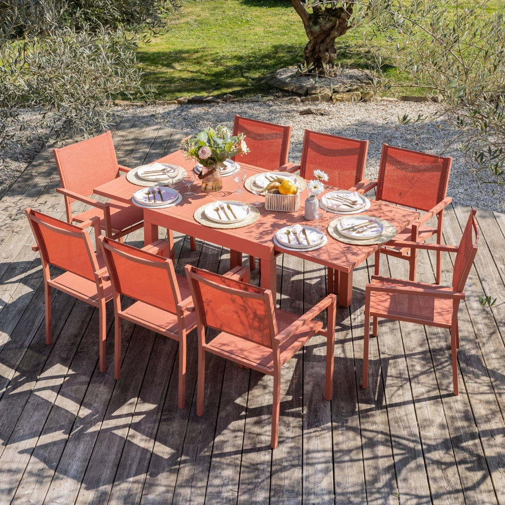 VENEZIASet di mobili da giardino allungabili 90/180 in textilene terracotta 8 posti - terracotta alluminio