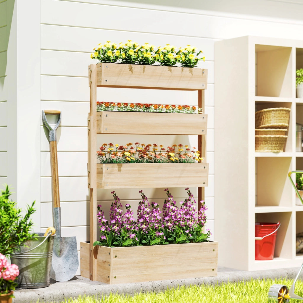 Fioriera Giardino 4 Livelli Legno ¨C Zephmum ¨C Legno Naturale con Fori Drenaggio