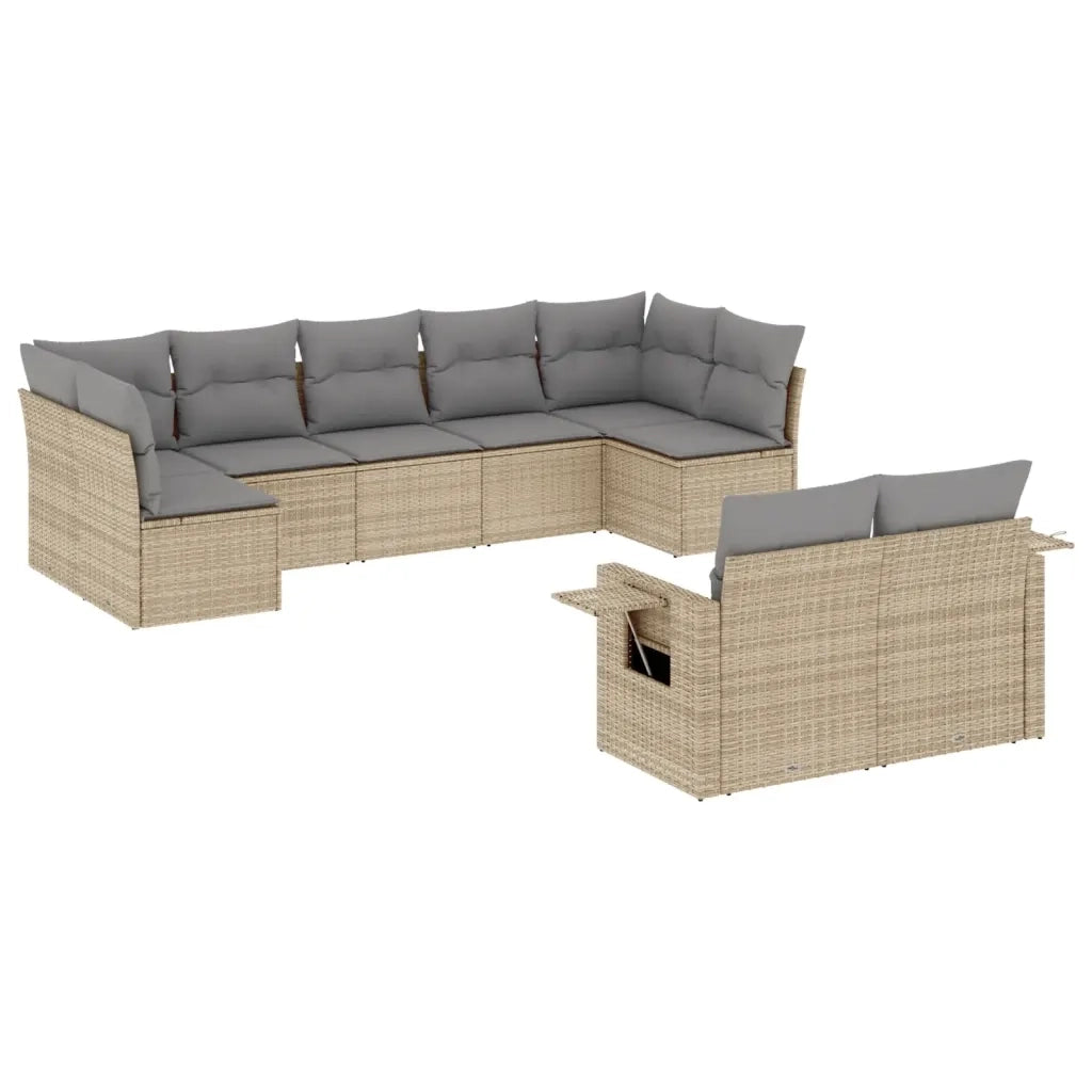 Set Divano da Giardino 9 pz con Cuscini Beige in Polyrattan 3220618