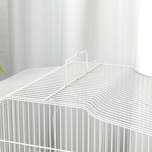 Gabbia per Uccelli Portatile con Maniglia Vassoio Estraibile 5 Porte Posatoi e Altalena Bianco