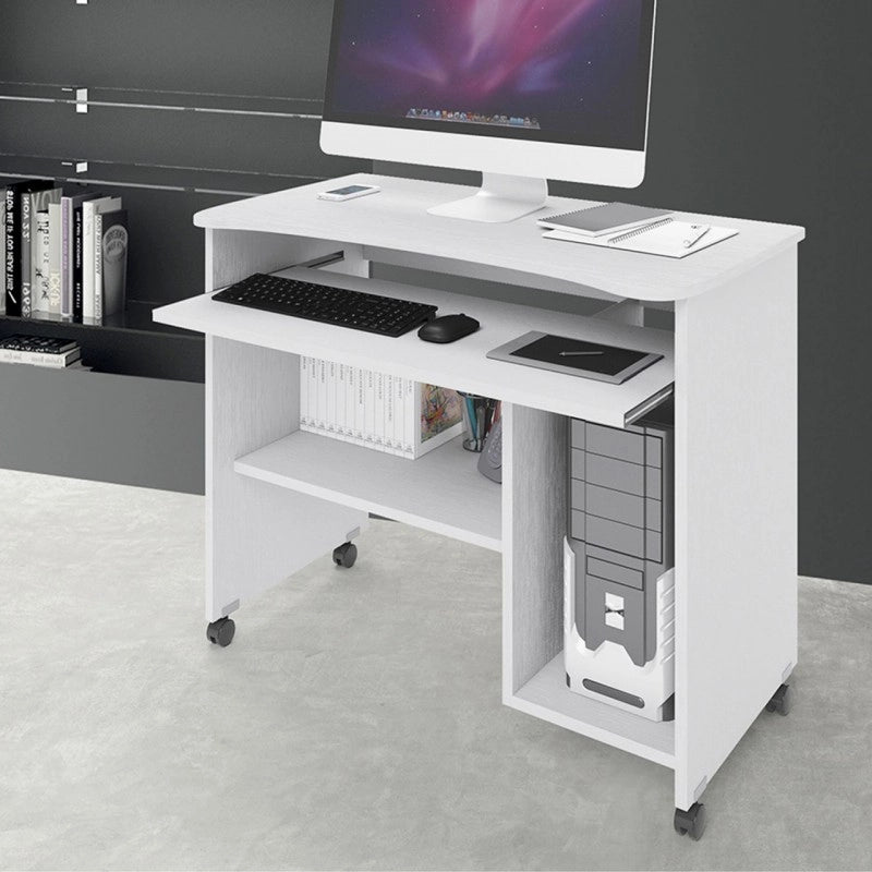 Portacomputer Bianco con ruote in legno nobilitato H.76x93 x48,5 cm