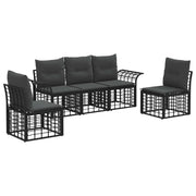 Set di divani da esterno 5 pz | Set Salotto da Giardino Nero e Grigio scuro Poliestere