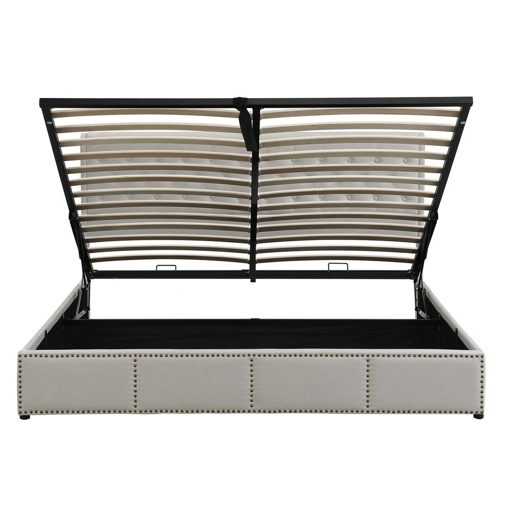 Letto imbottito contenitore ¨C Minimal ¨C 140x190cm velluto idraulico con rivetti