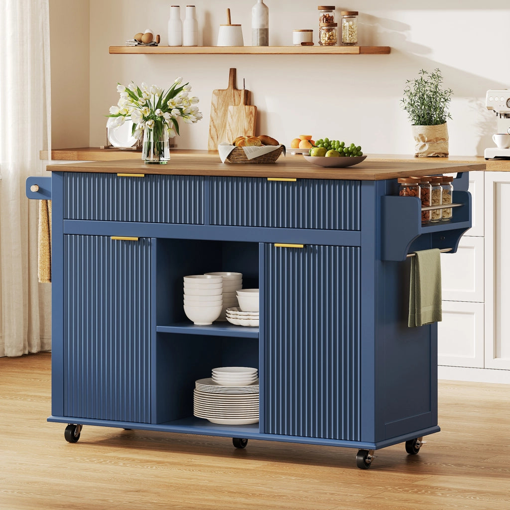 ISOLA DA CUCINA SU RUOTE 143x45/69x89,5 cm MDF Blu/Marrone