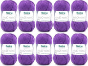 Set di fili a maglia in cotone 100% - 10 palline - certificato Oeko-Tex - colore viola - spessore 3-4 - 125 m - 29 x 12 x 7 cm