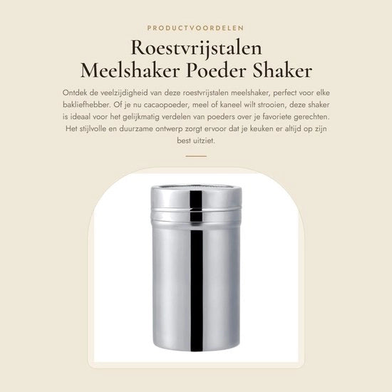 Shaker per polvere zucchero - Stoffa impermeabile coperchio - Facile da pulire - Strooier per polvere zucchero - Shaker per cacao - Shaker per fiori - Shaker per polvere - Strooier per polvere zucchero -  Modello: Meelshaker Roestvrij Staal