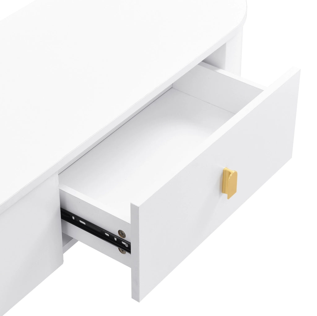 Mobile TV con 3 cassetti 174x35x41 cm in MDF bianco con maniglie e gambe oro
