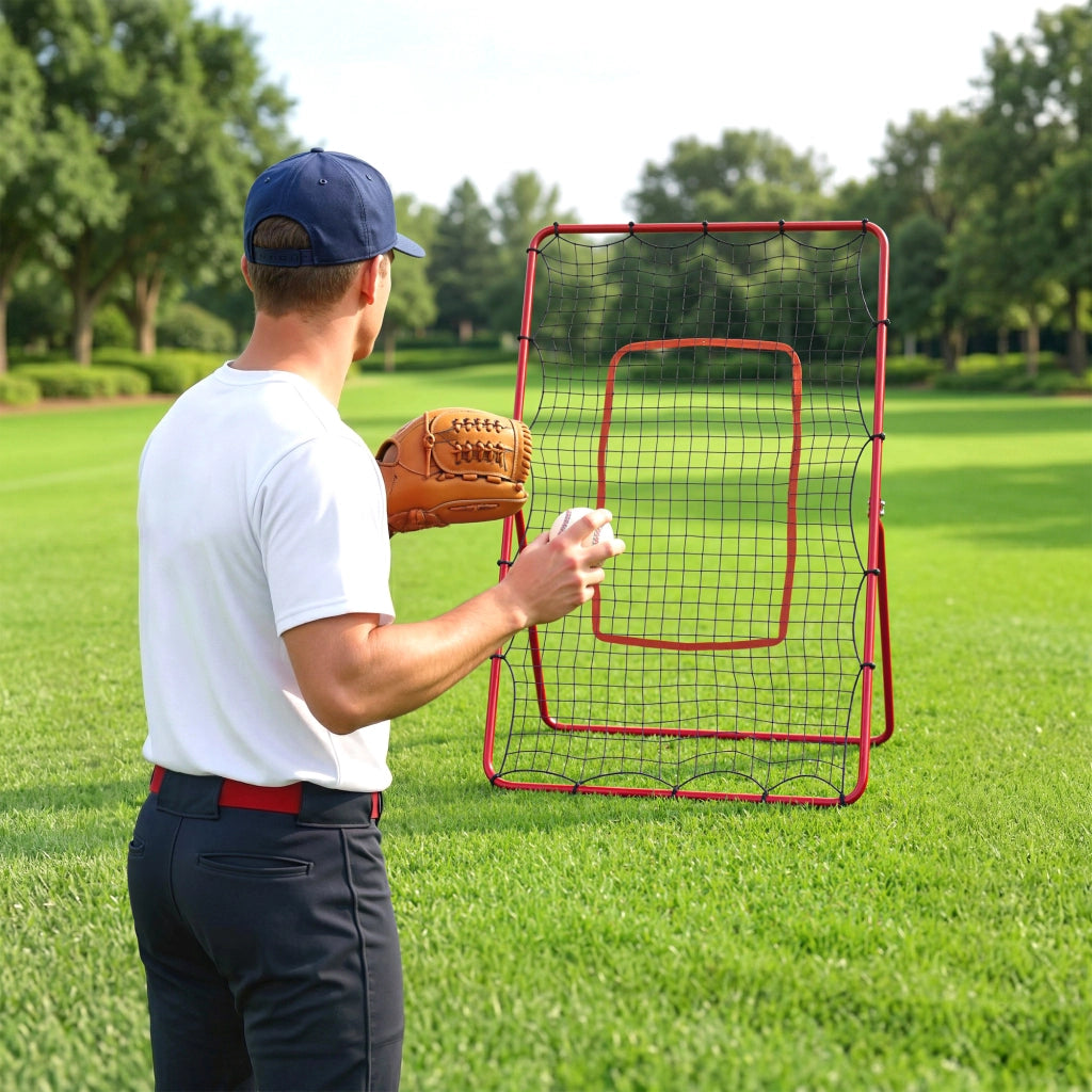 Rete da Rimbalzo Portatile per Calcio 112x100x180 cm con 4 Angolazioni Regolabili