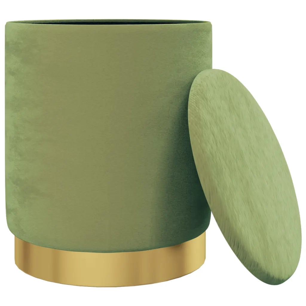 Sgabello Rotondo con Contenitore Verde Senape in Velluto 31 x 37 cm