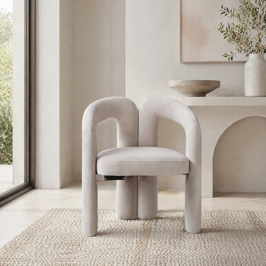 SEDIA in Velluto Beige 64x50,5x71 cm con braccioli