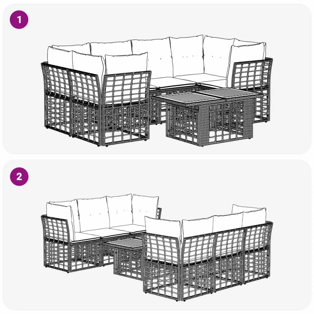 Set Divano da Giardino 7 pz Nero e Grigio scuro polyrattan 3437835