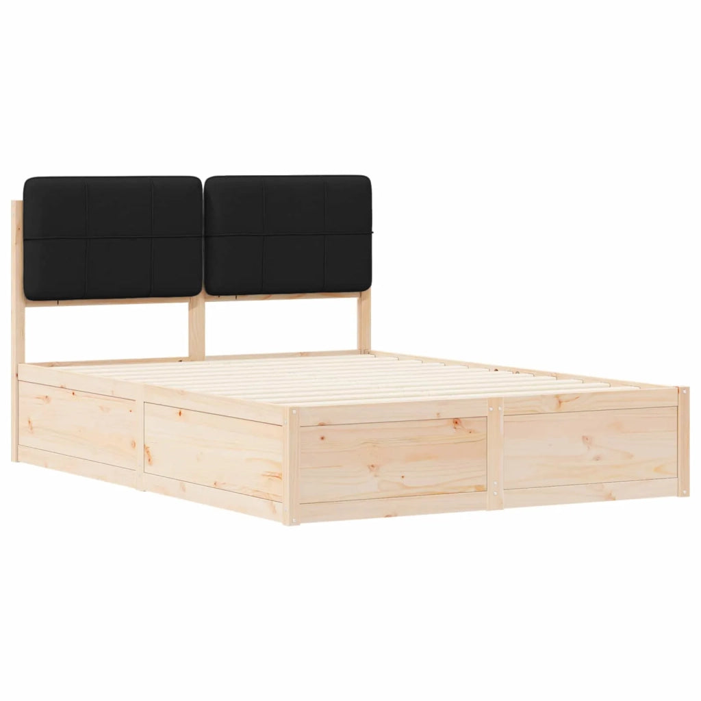 Letto con Testiera Rivestita Nero 150 x 200 cm Pino massello