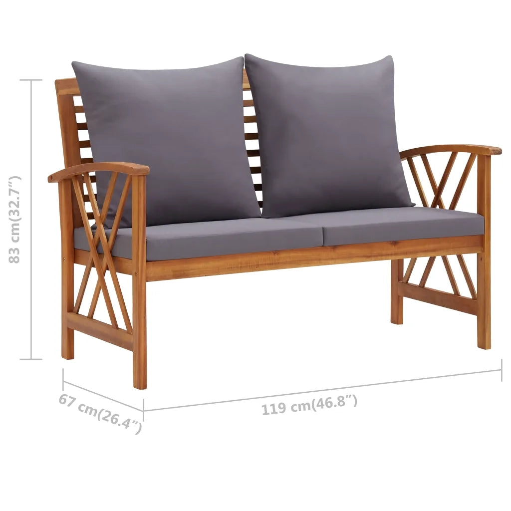 Panca da Giardino con Cuscini-Sgabello-Panca da esterno 119 cm in Massello Acacia 901714