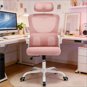 Sedia da ufficio ergonomica girevole con schienale alto, supporto lombare, braccioli ribaltabili e funzione oscillante in rete rosa