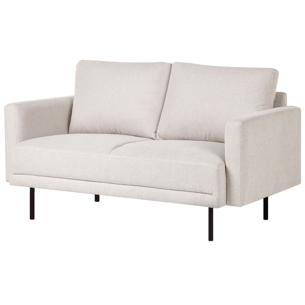 Divano a 2 posti in tessuto beige chiaro e gambe in metallo stile moderno e minimalista