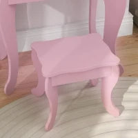 Tavolo da Trucco per Bambini con Sgabello e Specchio Regolabile Tavolo per Ragazze da 3-6 Anni con Cassetto, Rosa